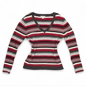 Y2K St. John’s Bay Red and Black Striped Long Sleeve Sweater Size L